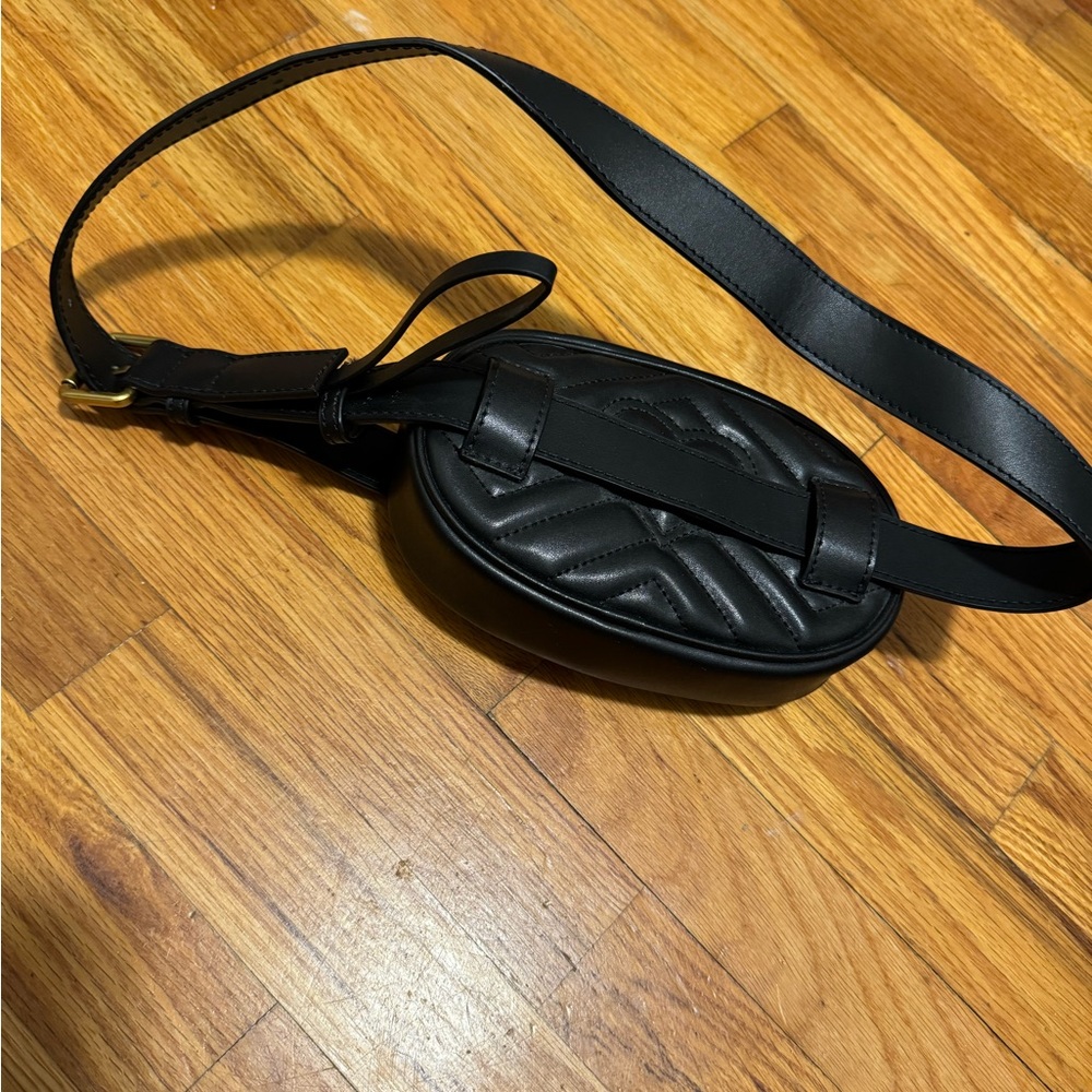 Black Quilted Leather Belt Bag with Gold Double-G Accent - Picture 3 of 3